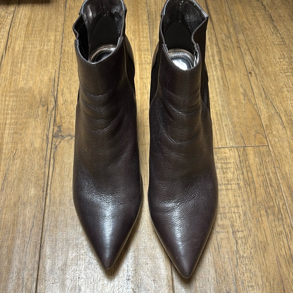 Calvin Klein 4” heeled waterproof brown leather boots with 1/4 in platform